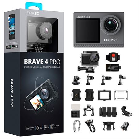 Akaso Brave 4 Pro Dual Screens 4K 30Fps Wi-Fi Aksiyon Kamera ve Süper Aksesuar Seti (Akaso Türkiye 2 Yıl Garantili)